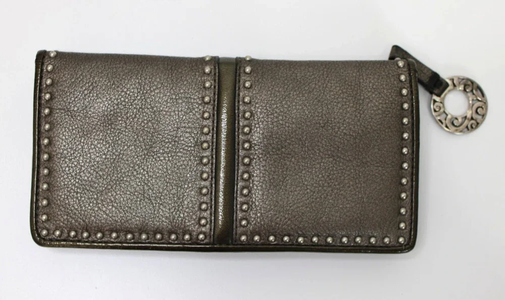 Brighton Wallet Pretty Tough Heritage Collection Pewter Silver Studded Gray Zip